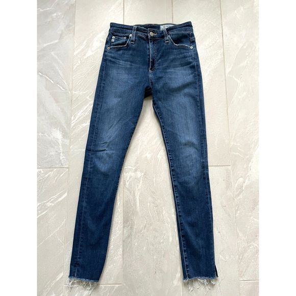 Adriano Goldschmied Denim Farrah High-Rise Skinny Ankle Raw Hem Blue Jeans 26R - Picture 2 of 13